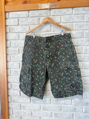 Lrg Black Cargo Shorts with Green and Yellow Dino Print